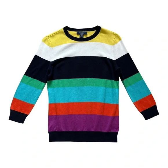 Ralph Lauren Chaps Striped Knit 3/4 Sleeve Rainbow Pullover Sweater Size Medium - Picture 2 of 10